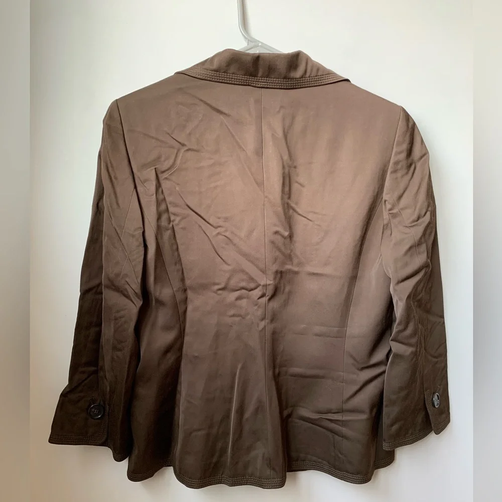ANN TAYLOR Womens Brown Sateen 3/4 Sleeve Button Front Rayon Cotton Lined Blazer